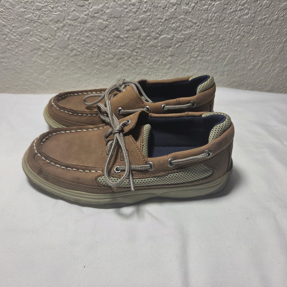 Sperry Top-Sider Lanyard Boys Brown Leather Mesh Boat Shoes YB46122A Size 2M